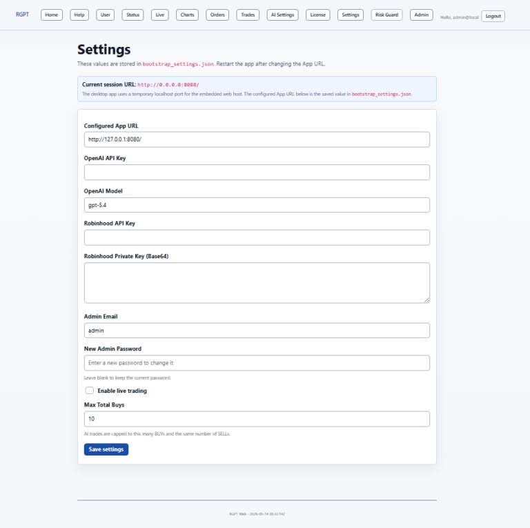RGPT settings view