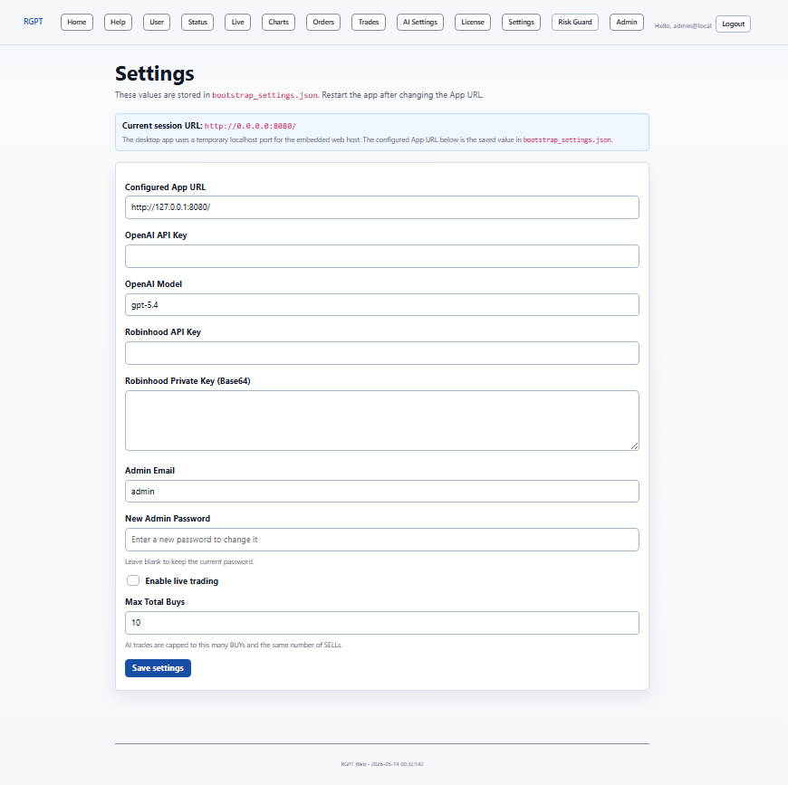 RGPT settings view
